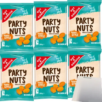 Produktbild von Gut & Günstig Party Nuts Erdnüsse im Teigmantel Paprika-Style 6er Pack (6x200g Packung) + usy Block