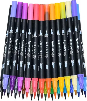 Produktbild von Set mit 25 Markern, Art-n-Fly, mit zwei Spitzen, Feine Spitze und Pinselspitze, für Kalligrafie, Zeichnen, Mehrfarbig