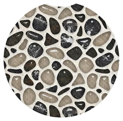 Image de Tapis de douche antidérapant, rond, 55 cm de diamètre, avec des motifs 3D en forme de galets, sans BPA, résistant à la moisissure, lavable en machine