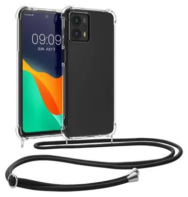 Image de kwmobile Necklace Case compatible avec Motorola Moto G23 / Moto G13 Coque - Housse en silicone avec chaîne de téléphone portable - Band Housse de téléphone portable Transparent Noir