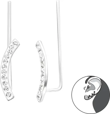 Produktbild von 1 Paar Ear Climber 925 Sterling Silber gekrümmte Ohrklemme mit Kristallen
