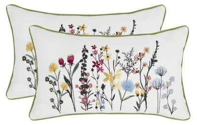 Productafbeelding van Kussensloop, 2 stuks, geborduurd bloemenmotief, 30x50 cm, katoen