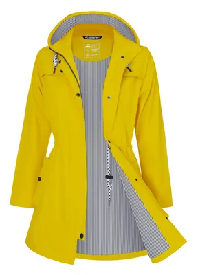 Produktbild von ATLASLAVA Regenjacke Damen Lang Wasserdicht Atmungsaktiv Regenmantel Übergangsjacke Kapuze Outdoor Jacke, XXL, Zitronengelb