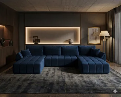 Produktbild von CORNERO Ecksofa mit Schlaffunktion SYDNEY PREMIUM Ecksofa U-Form Couch mit Bettkasten Wohnlandschaft mit Stauraum Dunkelblau
