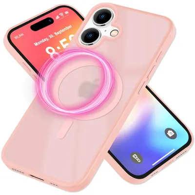 Immagine prodotto di Custodia magnetica NALIA per iPhone 16 – Trasparente opaca e MagSafe – MATTEX (antiscivolo, resistente agli urti, anti-impronta) – Marchio di Berlino – Rosa