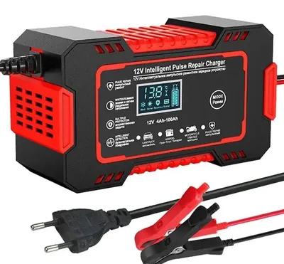 Obrázek produktu pro Nabíječka autobaterií a motocyklových baterií – inteligentní pulzní nabíječka 12 V – pulzní oprava – LCD displej – armádní zelená