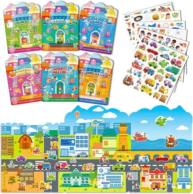 Productafbeelding van Stickerboekjes - Set van 6 - Herbruikbare 3D Jelly Stickers voor kinderen 2 - 8 jaar - Kleutercadeau voor Kerstmis