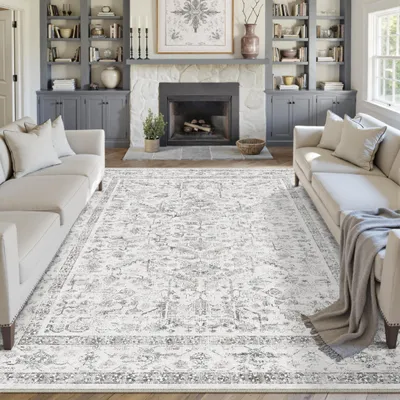 Imagen del producto de Omgoods - Alfombra vintage, 200x300 cm, gris, antideslizante