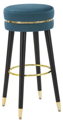Produktbild von Barhocker Paris Petrol und Gold aus Samt auf schwarzen Beinen – H 74 cm