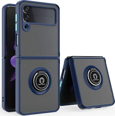 Image de Etui pour Samsung Galaxy Z Flip 4 5G étui TPU translucide mat avec support d'anneau et stand Bleu foncé