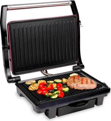 Produktbild von ALPINA Kontaktgrill, Multigrill, Panini, Sandwich, Fleisch, schwarz/rot, 1000W