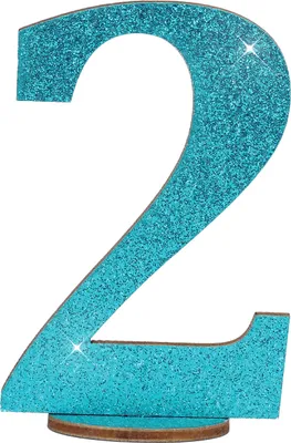 Produktbild von Oblique Unique Zahl 2 Aufsteller aus Holz mit Glitzer Dekoration für Geburtstag Jubiläum Deko Tischdeko - türkis