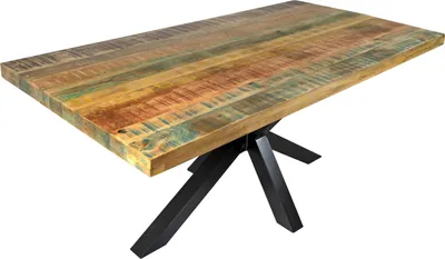Produktbild von Esstisch 200 x 100 cm Mango massiv vielfarbig gerade Kanten Spider-Gestell Schwarz LIBRO