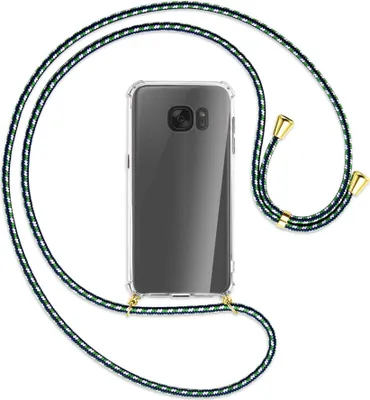Produktbild von Handykette Backcover-Schutzhülle mit Band (Metall goldfarben) für Samsung Galaxy S7 - grün/blau/weiß