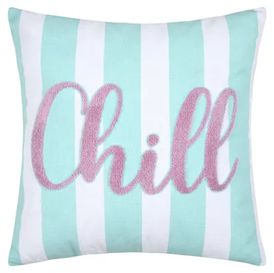 Produktbild von Dekokissen Chill DOLCE VITA, 45x45cm, türkis-weiß gestreift mit 'Cill' Stickerei