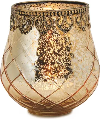 Produktbild von Vintage Kerzenglas als Windlicht Laterne gold in 13 x 14 cm