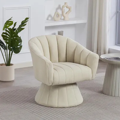 Produktbild von MODFU Loungesessel Drehstuhl mit Drehfunktion,Café-Drehsessel mit ergonomisch geformter Sitz- und Rückenpolsterung, modernem Design,Beige