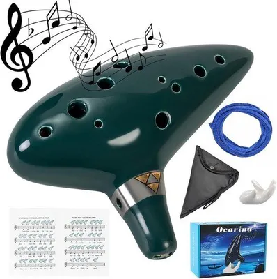 Produktbild von Ocarina 12 Töne Alto C mit Songbuch und Displayständer - Dunkelgrün