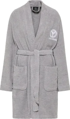 Produktbild von CARLO COLUCCI Bademantel Kimono-Stil Vito | 100 % Baumwolle | Frottier | knielang | Logostickerei & Logoschriftzug | Gürtel | M | Silber