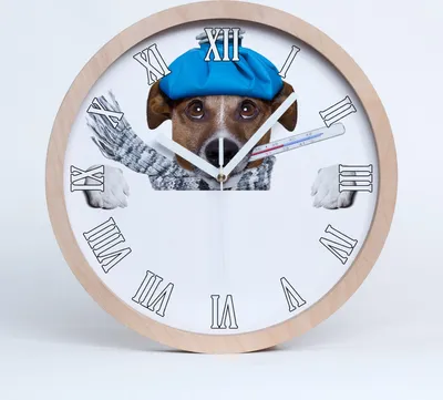 Produktbild von Holzuhr 30fi cm wanduhr - weiße Spitzen - kranker Hund