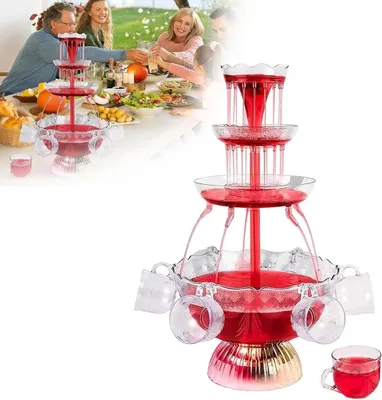 Obrázek produktu pro Fontána na nápoje - Elektrický dávkovač nápojů - 4 úrovně - objem 3 litry - Podstavec s LED osvětlením - 25 W - 220–240 V - Vhodný pro koktejly a červené víno