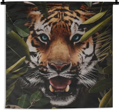 Produktbild von MuchoWow® Wandteppich Wandbehang Tiger - Dschungel - Blätter 150x150 cm Tapisserie Dekoration Wandtuch - Wohnaccessoires - Modernes