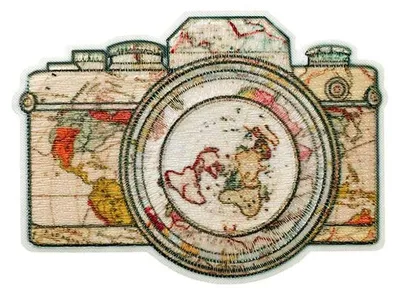 Immagine prodotto di Toppa riciclata "Fotocamera" - Toppa da cucire, toppa da stirare, applicazioni, toppe, toppe da stirare, Dimensioni: 6,1 x 4,5 cm