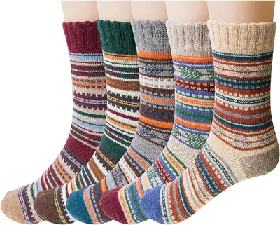Produktbild von 5 Paar Wollsocken Damen Warme Socken Bunte Dicke Warme Socken Winter Stricksocken Damen C