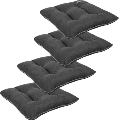 Produktbild von SuperKissen24. Stuhlkissen Outdoor - Sitzkissen für Stühle 4er Set 45x45 cm - Outdoor Kissen Wetterfest mit Füllung - Schwarz Leinen