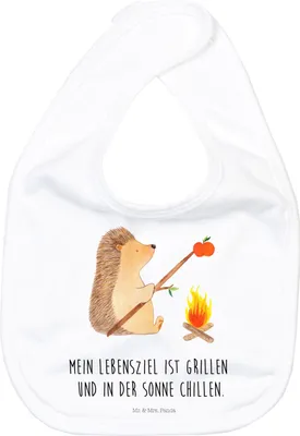 Produktbild von Mr. & Mrs. Panda Lätzchen Igel Grillen - Weiß - Geschenk, Motivation, Für Babys, Lustige Sprüche, Babylätzchen, Schlabberlatz, Ziele, Arbeitslos, Spruch, Sabberlätzchen