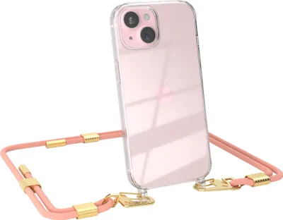 Produktbild von EAZY CASE Handykette für Apple iPhone 15, Transparente Silikonhülle mit Band, Clear Case, abnehmbar in  Rosa