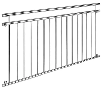 Produktbild von Französischer Balkon Fenstergeländer aus Edelstahl 90x225 cm mit 16 Füllstäben, rostfrei und witterungsbeständig, Silber