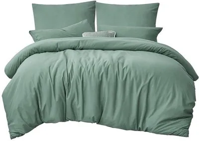 Productafbeelding van Unyqoos® Microvezel beddengoedset, 3-delig – 200x200 cm dekbedovertrek + 2 kussenslopen 80x80 cm, saliegroen, met rits