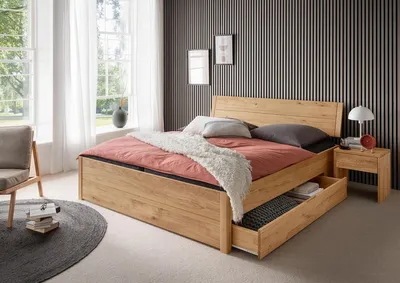 Produktbild von Doppelbett mit Bettkästen 180x200cm 'Marleen' Wildeiche massiv geölt