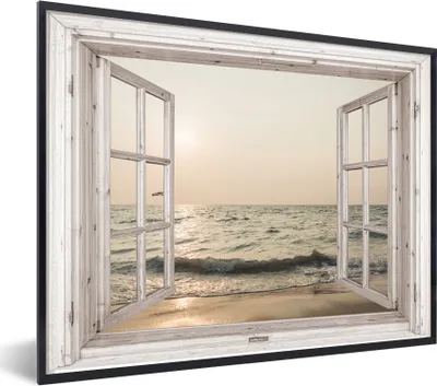 Produktbild von MuchoWow® Gerahmtes Poster Aussicht - Strand - Meer 80x60 cm - Poster mit Schwarzem Bilderrahmen Wandposter Rahmen Foto Bilder - Schwarzem - Mit Gestell