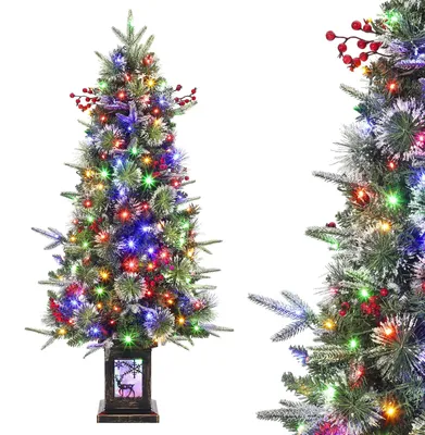 Productafbeelding van Kunstkerstboom, 90 cm (3 voet), met sneeuwdecoratie, wit, met 150 LED-lampjes en een metalen voet