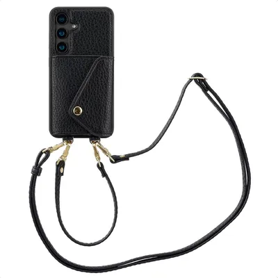 Zdjęcie produktu dla Etui na telefon Selencia Sera ze sznurkiem i kopertą na karty do Samsung Galaxy S24 - czarny