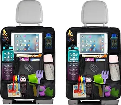 Obrázok produktu pre Ochrana sedadla a organizér, 2 ks, s priehradkou na 10-palcový tablet a sedadlo, tkanina Oxford 600D, nepremokavá, na zadné sedadlo, organizér a ochrana zadného sedadla.