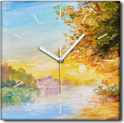 Produktbild von Coloray Uhr auf Leinwand 30x30 cm Wand Uhr Dekoration Wohnzimmer Segeltuch weiße Zeiger -Landschaft des Flusswaldes