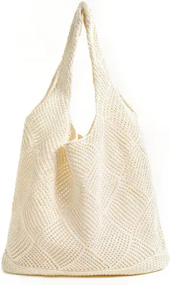 Obrázok produktu pre Plážová taška Dámska, Veľká Shopper, Háčkovaná, Béžová, na Leto