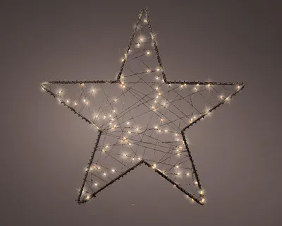Zdjęcie produktu dla Czarna metalowa gwiazda LED - 38 cm - 100 lampek - super ciepła biel