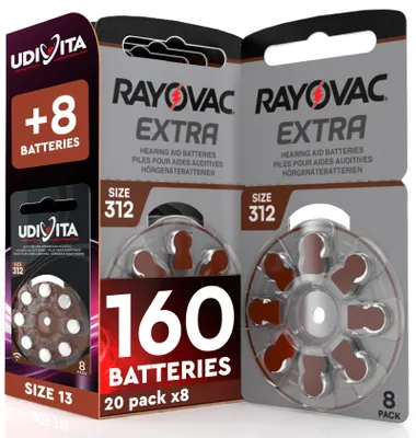 Produktbild von 160 Hörgerätebatterien Rayovac Extra 312 + 8 Udivita-Batterien