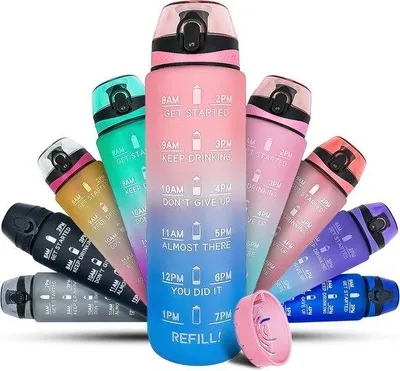 Produktbild von Famanu Trinkflasche 1L – Sportwasserflasche mit Zeitmarkierungen
