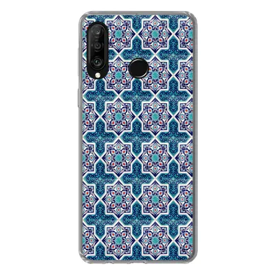 Produktbild von MuchoWow® Handyhülle Schutzhülle Hülle für Huawei P30 Lite Ein marokkanisches Mosaikfliesenmuster, bei dem hauptsächlich die Farbe Blau verwendet wird Silikon Softcase Handy Hülle - Handyhülle