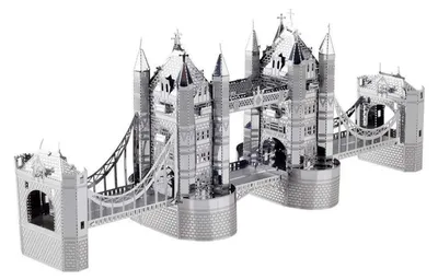 Produktbild von 3D Metall Puzzle London Bridge, Berühmte Gebäude Modellbausatz, Edelstahl, Silbrig, 65 Teile