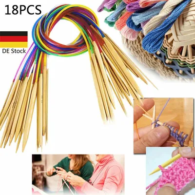 Produktbild von NEU 18 Stücke Stricknadel Rundstricknadel Set Bambus 2mm-10mm Stricknadeln 80cm lang