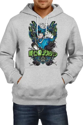 Obrázek produktu pro Pánská Mikina S Kapucí Japan Manga Comics Anime My Hero Anime Academia Izuku Midoriya Var-001, Man M / Vřesově šedá