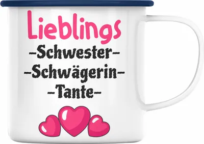 Produktbild von Trendation - Lieblings Schwester Schwägerin Tante Geschenk Emaille Tasse mit Spruch (Blau)