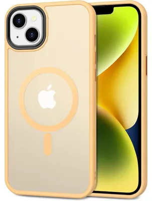 Immagine prodotto di Custodia per iPhone 13/14 con protezione per la fotocamera, compatibile con MagSafe, resistente agli urti, trasparente arancione
