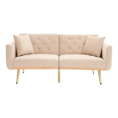 Produktbild von Abrihome 3-Sitzer Sofa Schlafsofa aus Samt mit Verstellbare Rückenlehne, Couch Gästebett, Beige